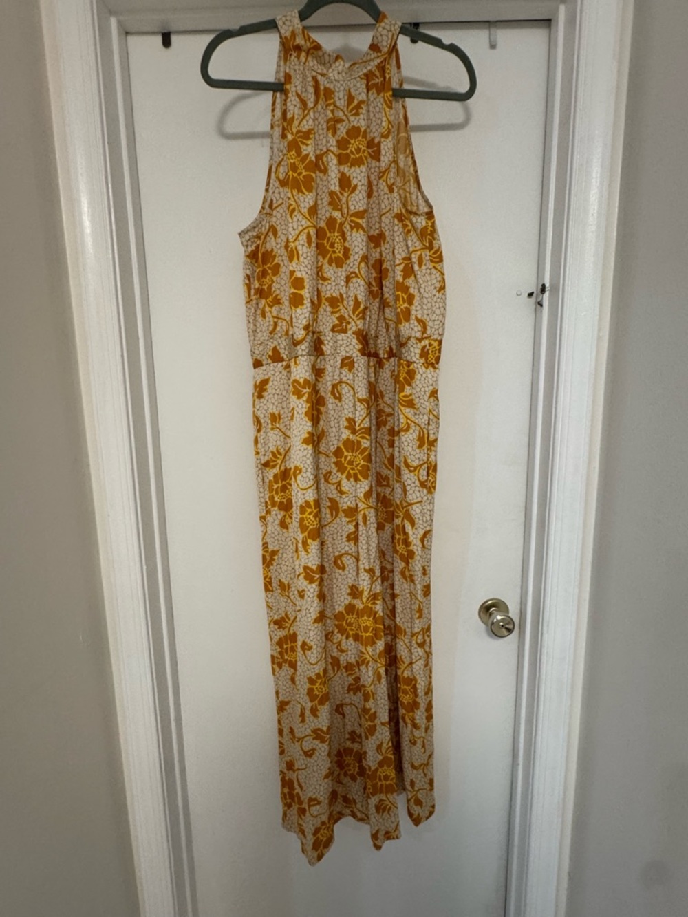 Ann Taylor Factory Mustard Floral Wide Leg Jumpsuit